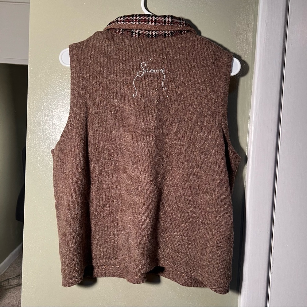 Vintage Design Originals Studio Joy Womens Size Large Sweater Vest Brown Snowman - Picture 5 of 8